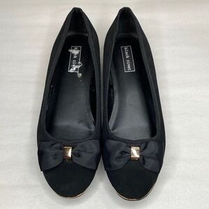 Black Rivet Bella Black Ribbon Bow Ballet Flats Gold Hardware Size 8